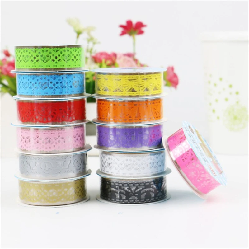 3pcs Diy Scrapbooking Colorful Lace Tape Decoration Roll Tape Candy Color Washi Decorative