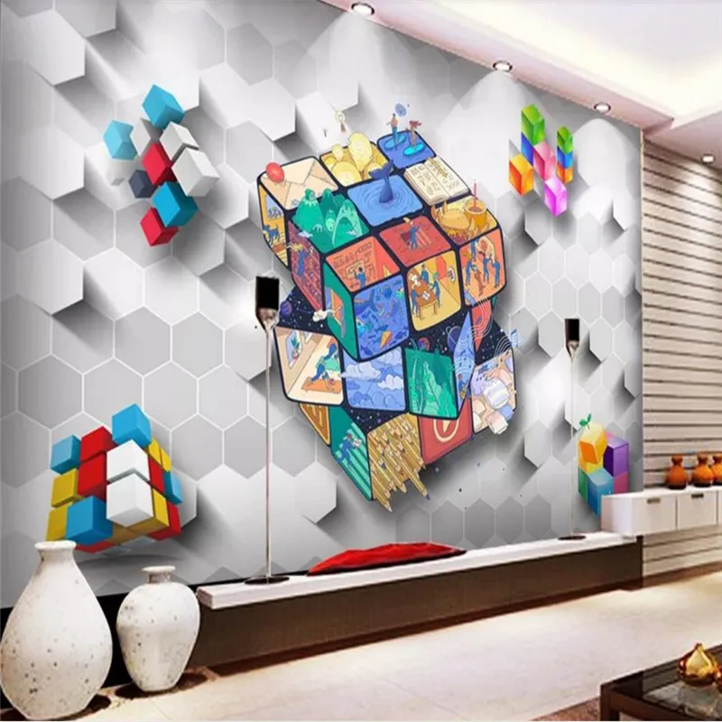 Пользовательские обои 3D Кубик Рубика блок Гостиная настенные украшения водонепроницаемый материал