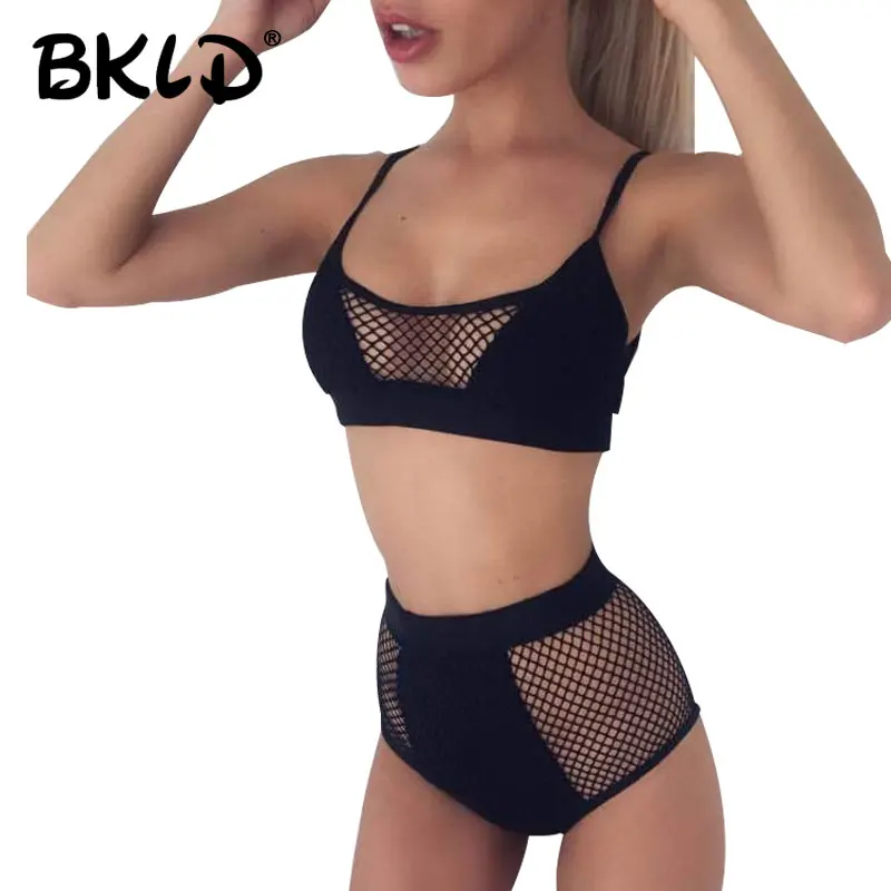 

BKLD Fashion Two Pieces Set Women Clothing Sexy Crop Tops Vest Short Mesh 2 Piece Set Summer Beach Fishnet Patchwork Women Sets