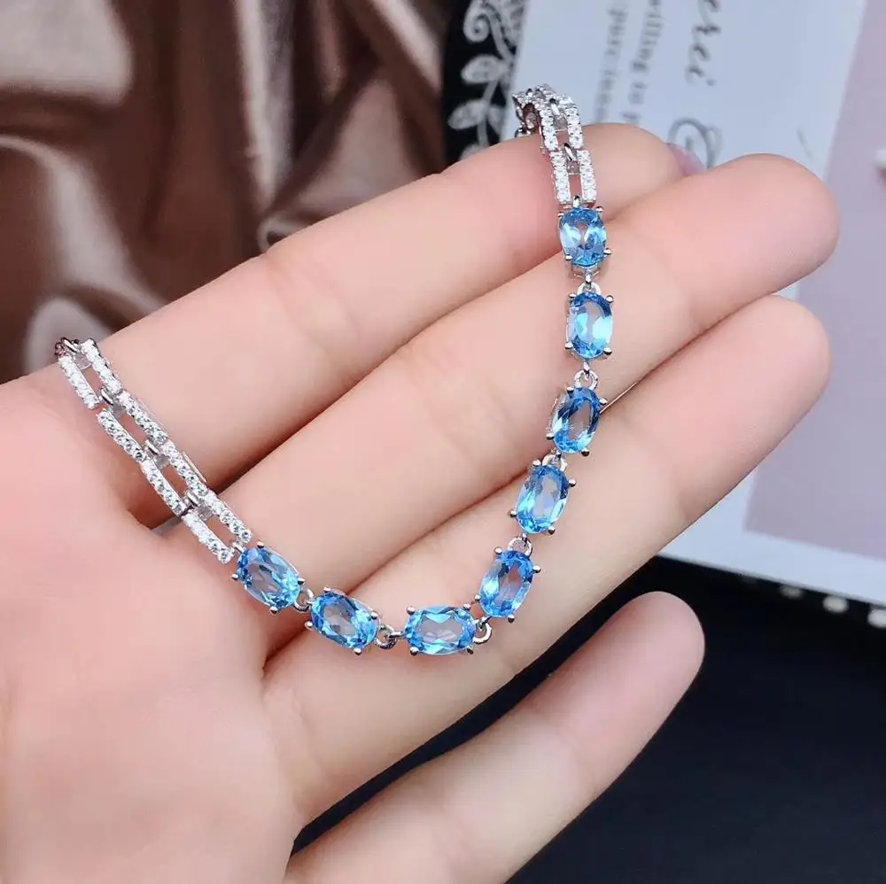  Bracelet en topaze bleue naturelle à géométrie ronde avec Bracelet en pierres précieuses naturelles