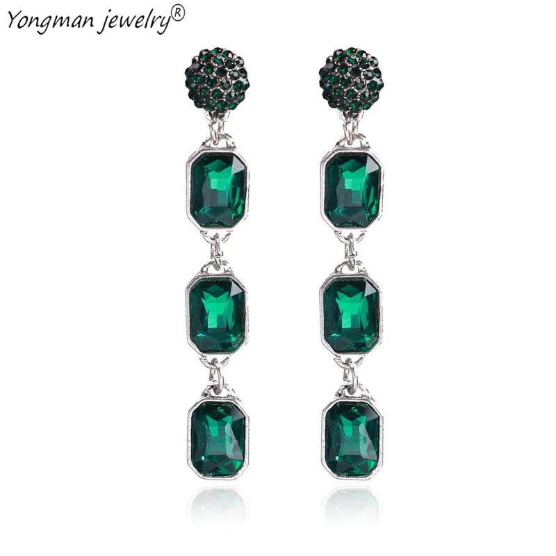 YONGMAN Exquisite Vintage Crystal Rhinestone Baroque Earring European Fashion Green Red Long Drop Earrings Jewelry For Women | Украшения и