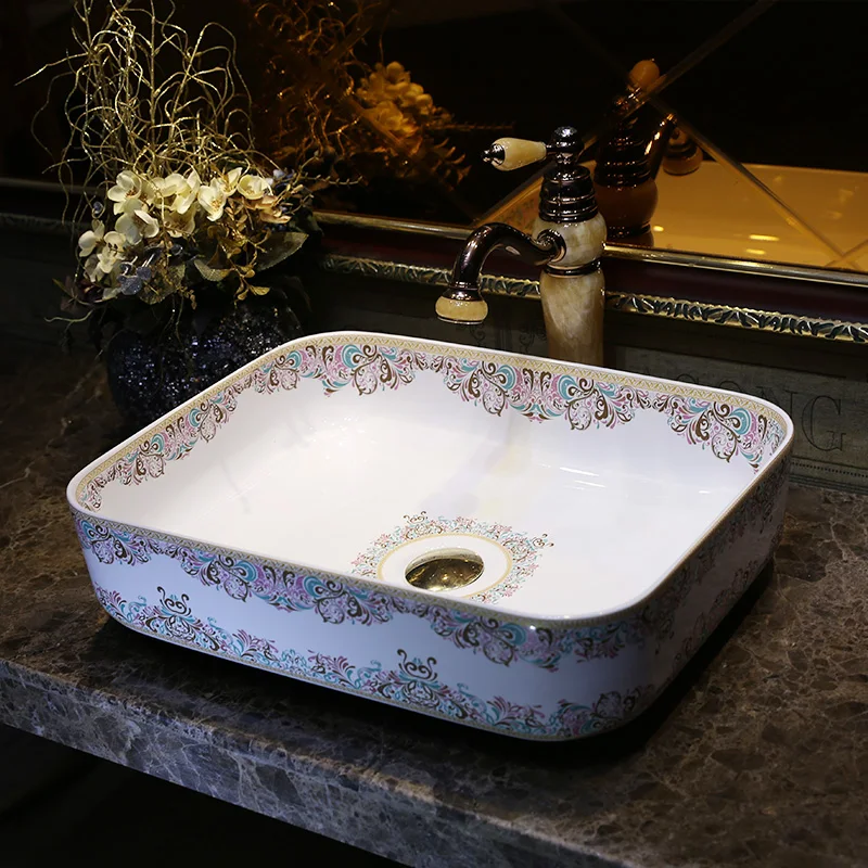 Rectangular Chinese Antique ceramic sink wash basin Ceramic Counter Top