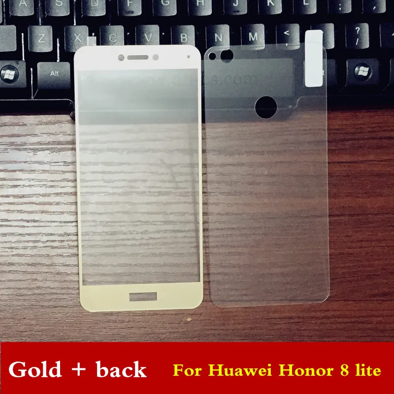 2 шт./лот, закаленное стекло для huawei honor 8 lite, защита экрана, закаленное стекло для huawei honor 8 Lite, стеклянная пленка 5,2 дюйма - Цвет: Gold and back