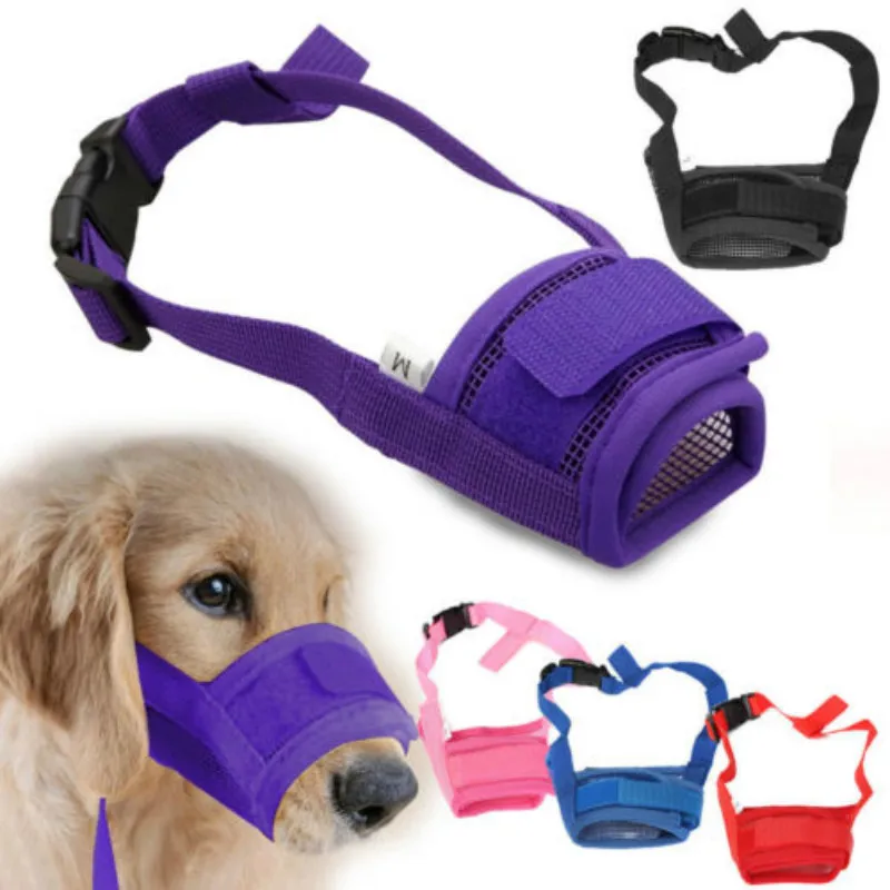 

SOFT Nylon Adjustable ANTI Bite Bark DOG SAFETY MUZZLE Breathable Mesh MUZZEL