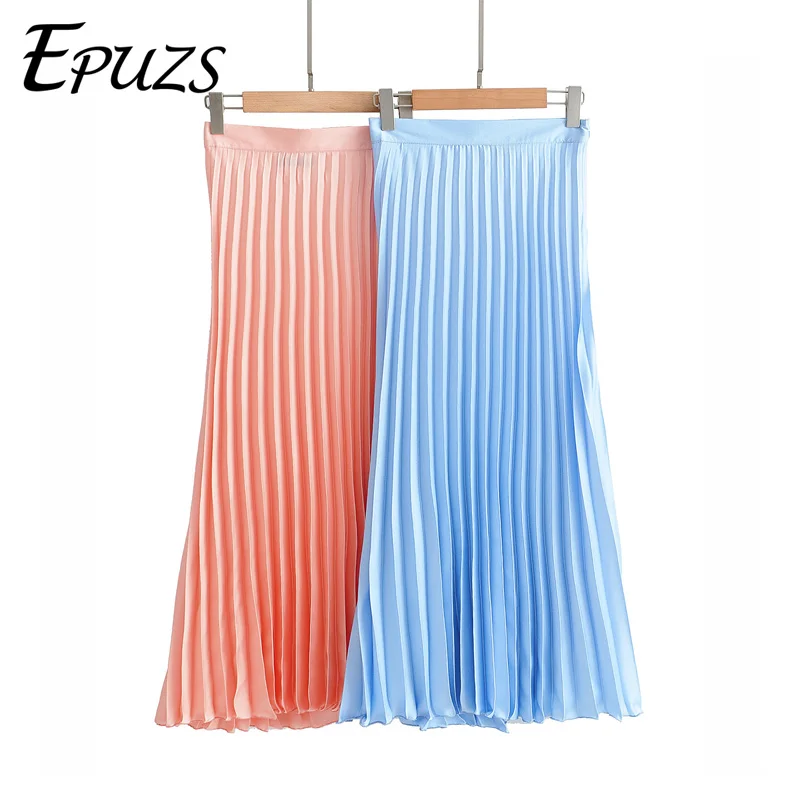 

elegant high waist long skirt Summer casual office work pleated skirt 2019 faldas mujer korean fashion kawaii midi skirts womens