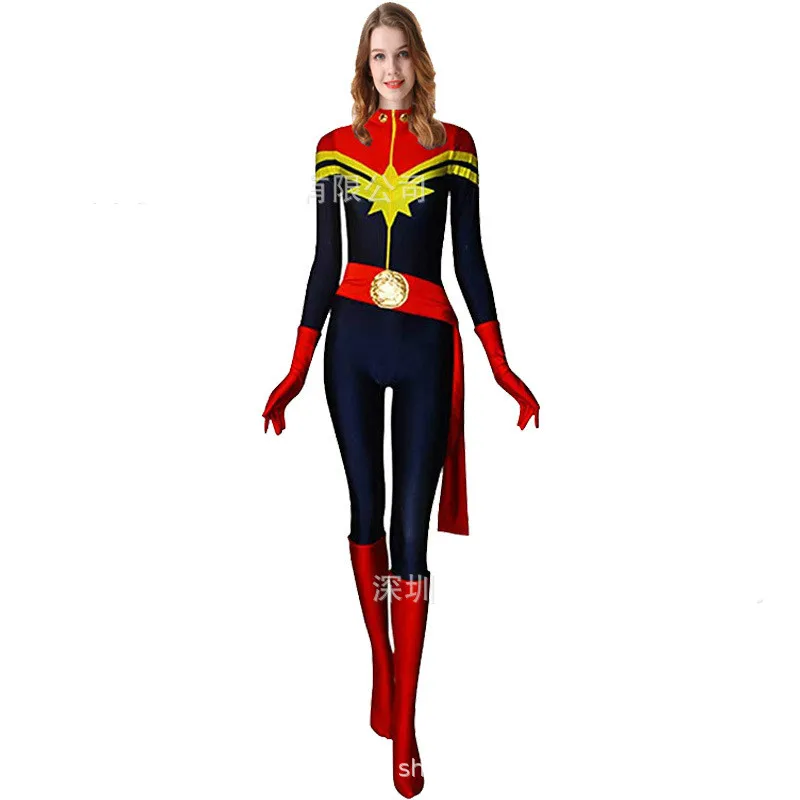 Новые 3D женские Девушки фильм версия Марвел Капитан Carol Danvers костюм зентай для