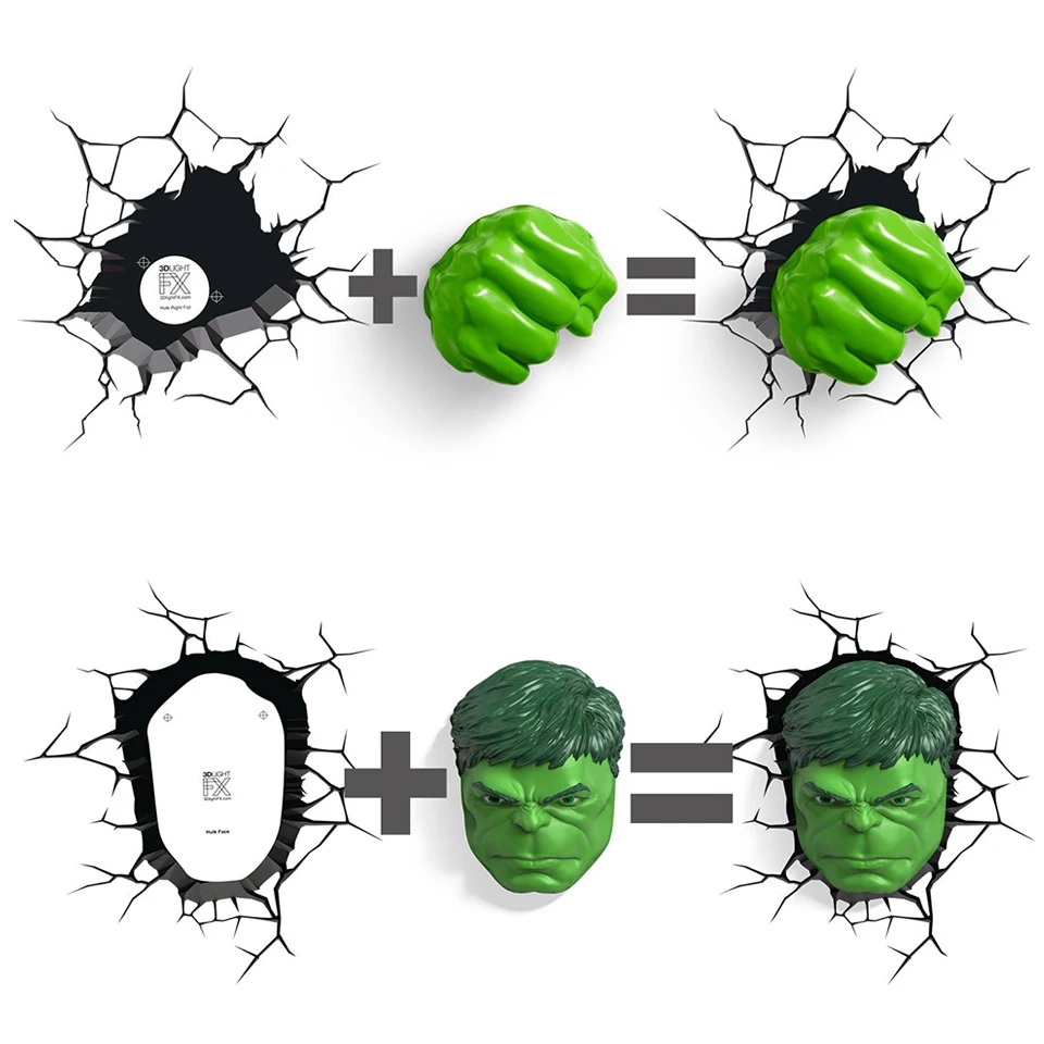 Guxen герой голова Халка и рука 3D игрушка Марвел креативный стикер настенный светодиодный светильник подвесной декоративный светильник детский ночной Светильник