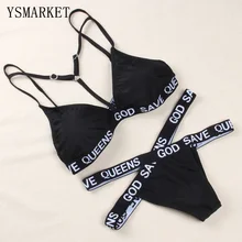 Nouveau femmes 2 pièces Simple maillot de bain noir Top vente bretelles Spaghetti dos nu maillot de bain Sexy évider maillot de bain QBK072(China)