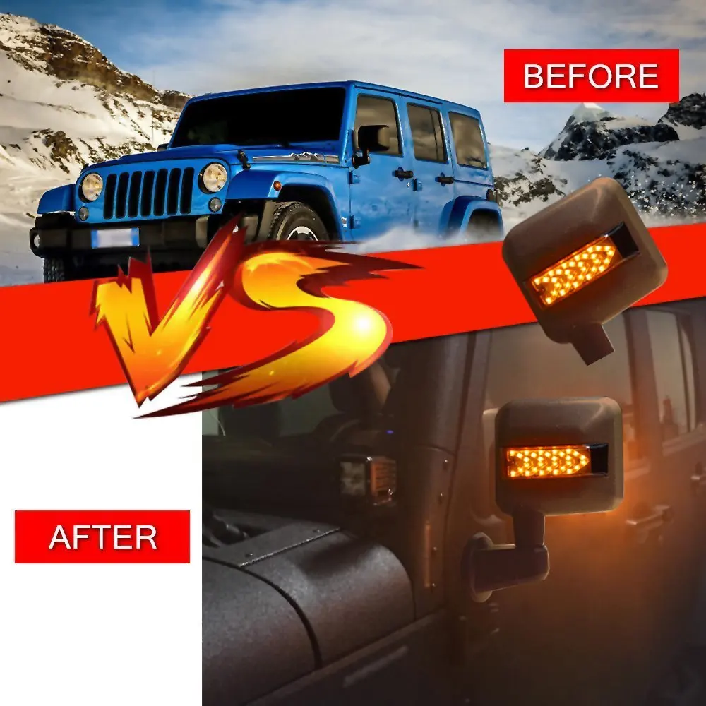 For Jeep Wrangler Parts Side View Mirror Kit Rear View Mirror Housing with Turn Signal Light for