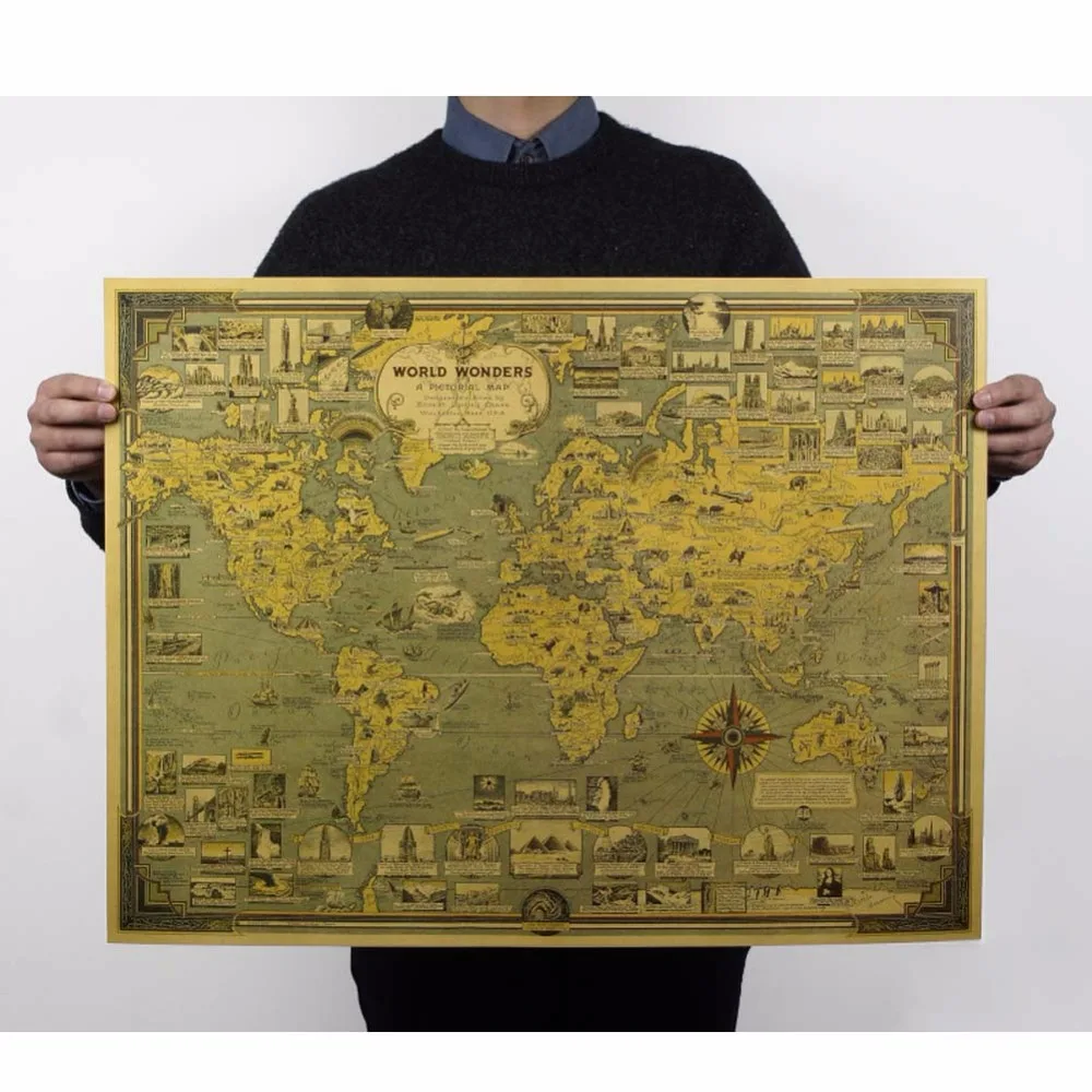 

1 Pc of Great Building and Architecture Miracle Wolrd Map for School Stationery & Office Supply