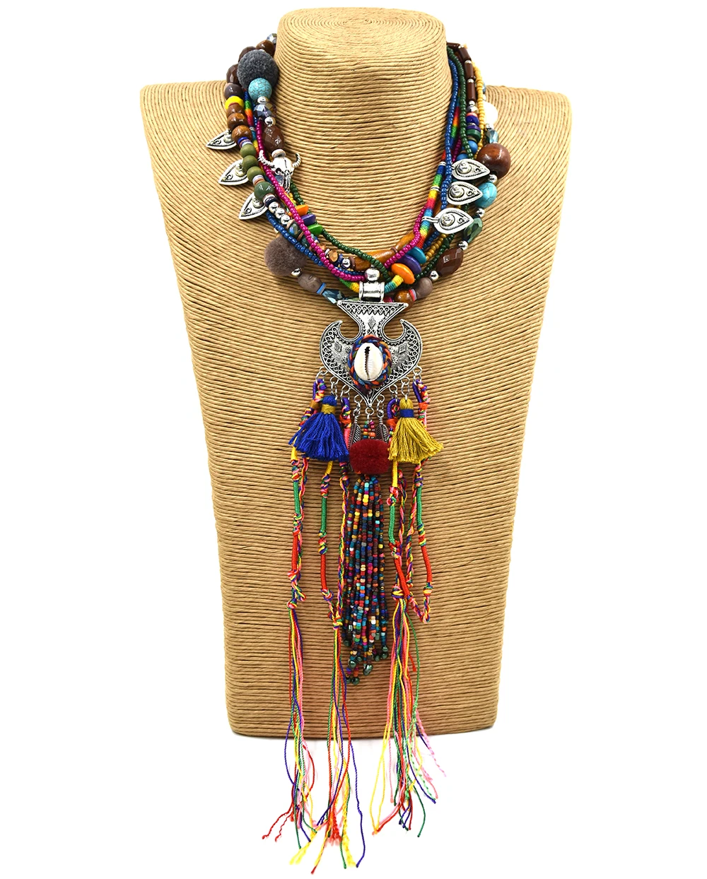 New clothing accessories Bohemia boho ethnic beaded tassel choker Necklace handmade colorful beads long fringe Pendants Necklace