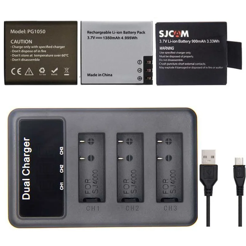 

Original battery charger LCD 3 Slots for SJCAM Sj4000 Sj5000X M10 C30R EKEN H9R H8 H5S H7S THIEYE T5E Action Camera Accessories