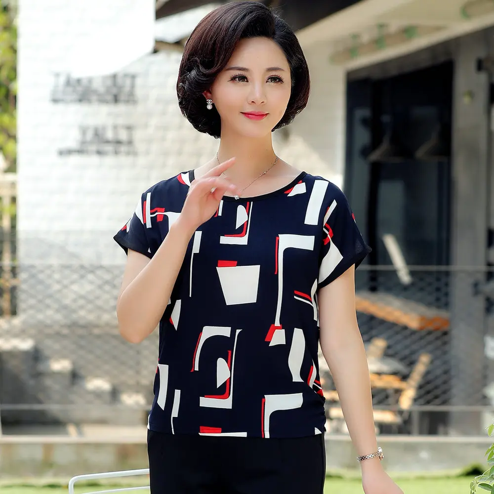 Women Summer Blouses Short Drop Sleeve Round Collar Tops Female White Navy Blue Floral Print Tunic Shirt Woman Casual Blouse 5XL Women Summer Blouses Short Drop Sleeve Round Collar Tops Female White Navy Blue Floral Print Tunic Shirt Woman Casual Blouse 5XL