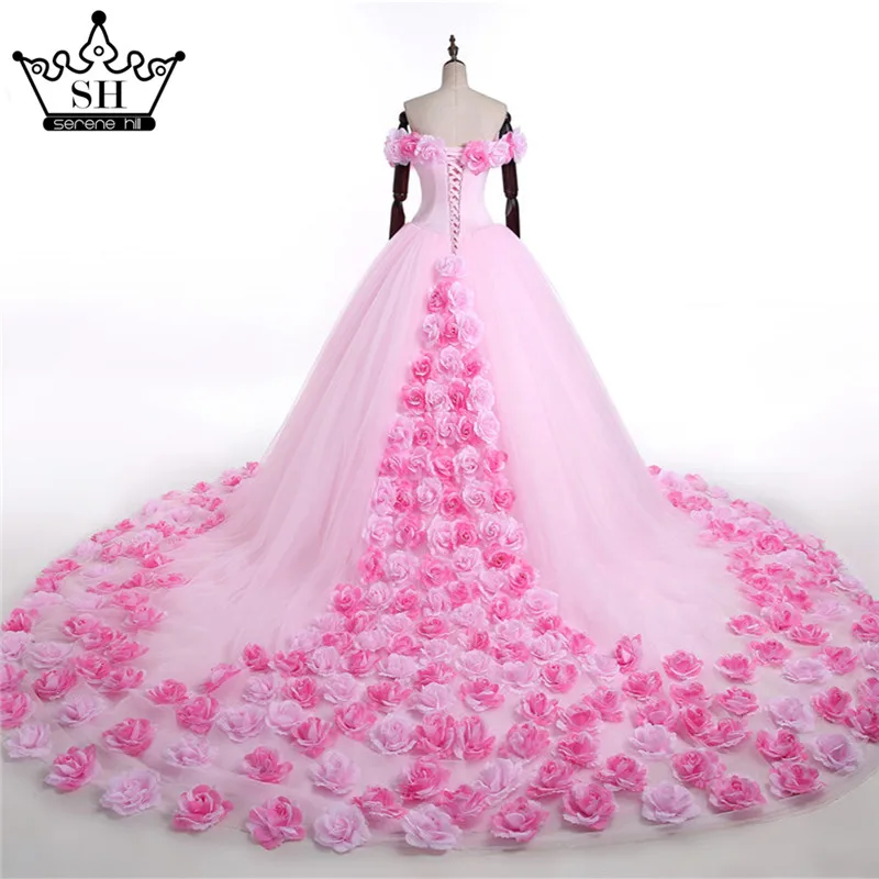 Buy 2018 Pink Cloud Flower Rose Wedding Dresses Long