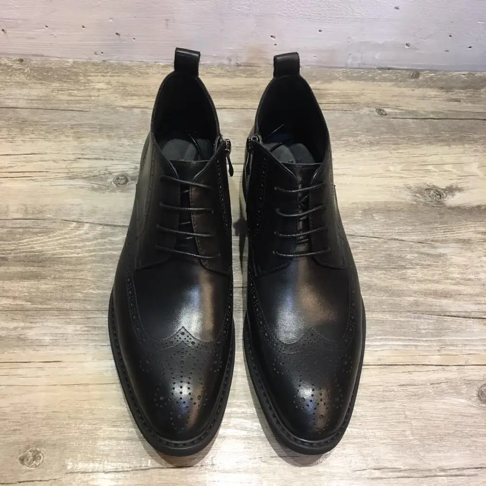DESAI/Новинка; кожаные ботинки с перфорацией; ботильоны с перфорацией; мужские рабочие ботинки; удобная повседневная обувь в деловом стиле - Цвет: Black