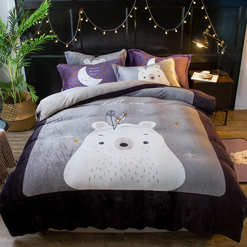 

Bohemia winter fleece bedding set leopard flower flannel duvet cover set caroset fashion bed set flower bohemia bed linen sheet