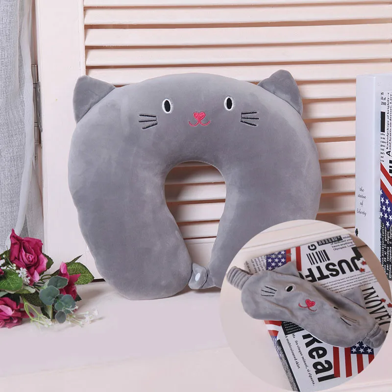 

Kawaii Cat Travel Mask and Pillow Office Nap Eye Mask Pillow Super Soft Down Alternative Filling Neck Pillow Cute Animal Cushion