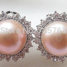 Xiuli 00270 AAA++ 12 мм КРУГЛЫЙ РОЗОВЫЙ ЖЕМЧУГ Мозаика Лотоса СЕРЬГИ СЕРЕБРО 925