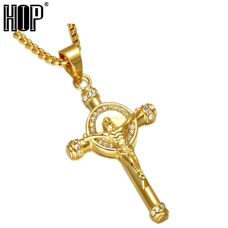

HIP Hop Iced Out Bling Jesus Cross Pendant Chain Necklaces & Pendants 316L Stainless Steel Necklace for Men Jewelry 60cm Length