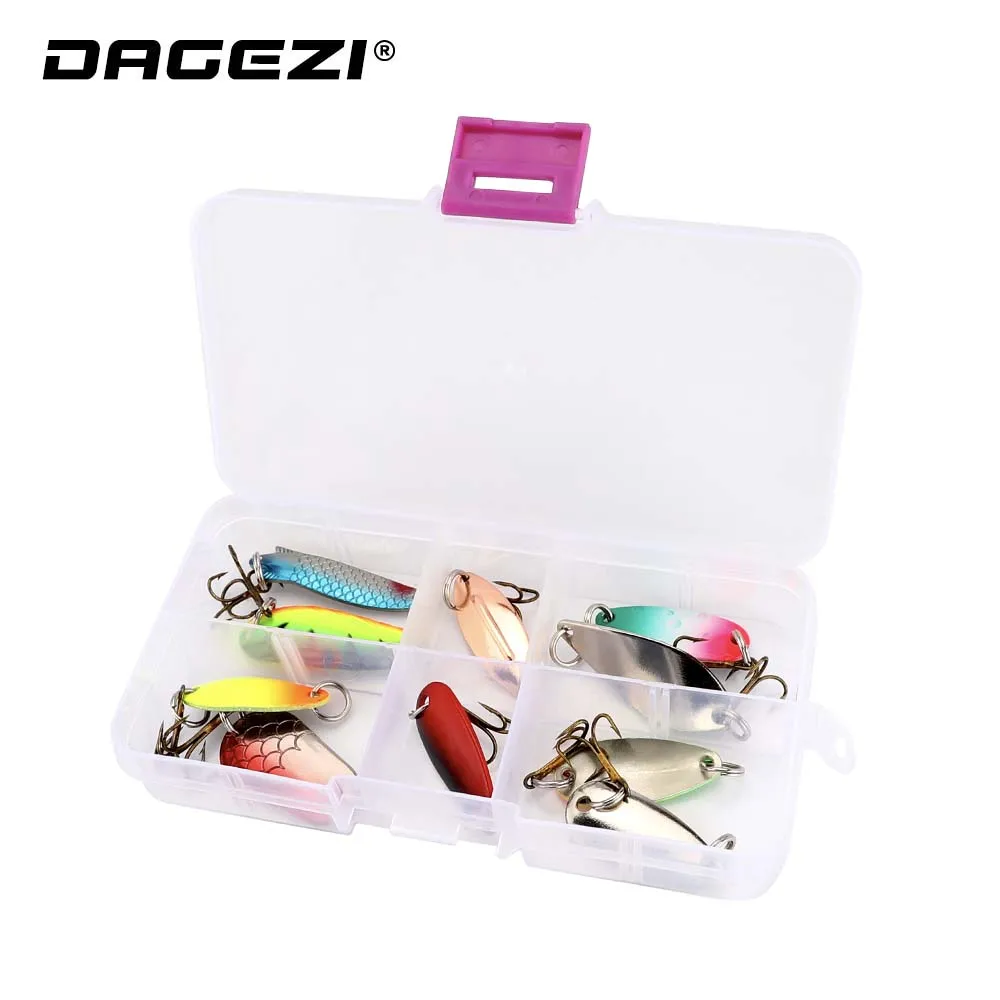 

DAGEZI Metal Sequins Fishing Lure Set 10pcs Spoon Lure Spinner Bait With Fishing Box Hard Bait Fishing Tackle Pesca