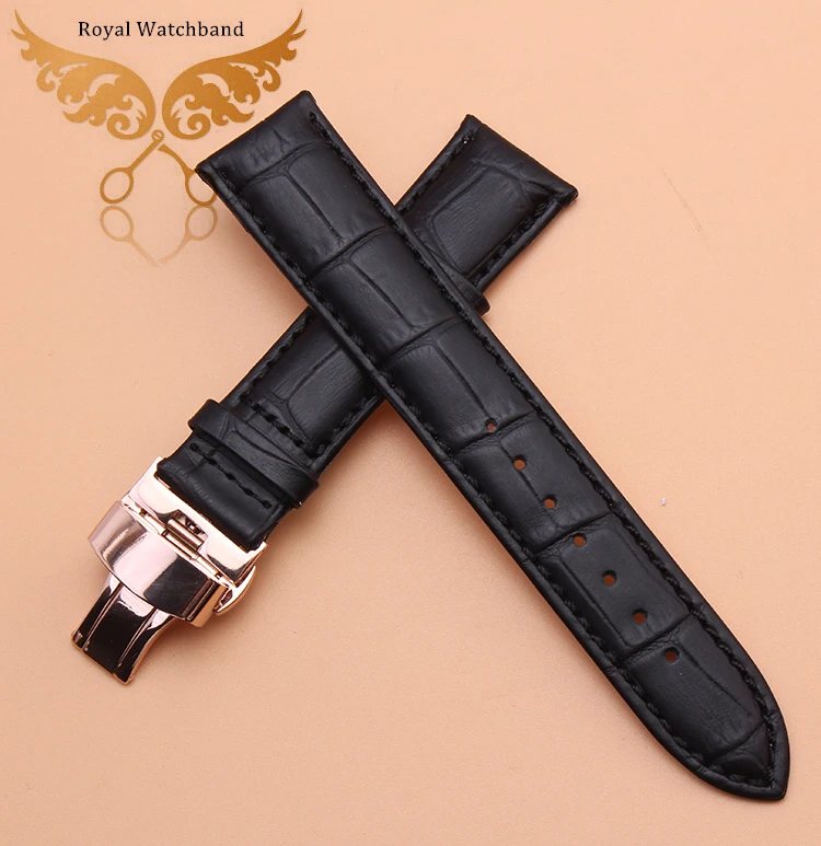 Black Mens Genuine leather watch band strap Croco Grain 14mm 16mm 18mm
