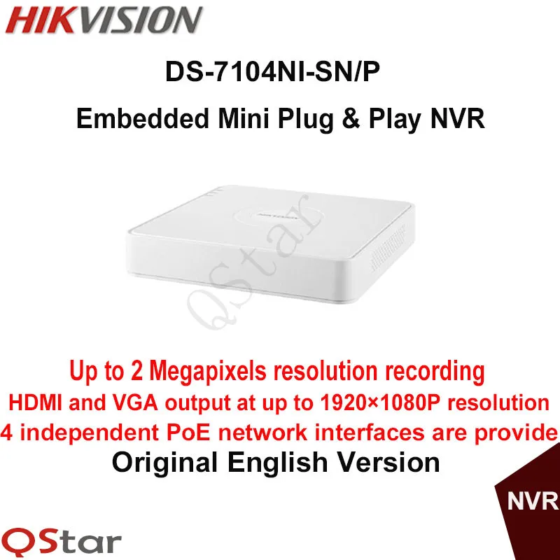 Hikvision Оригинальная английская версия DS-7104NI-SN/P 4-ch встроен мини-Plug &amp Play NVR с 4POE H.264