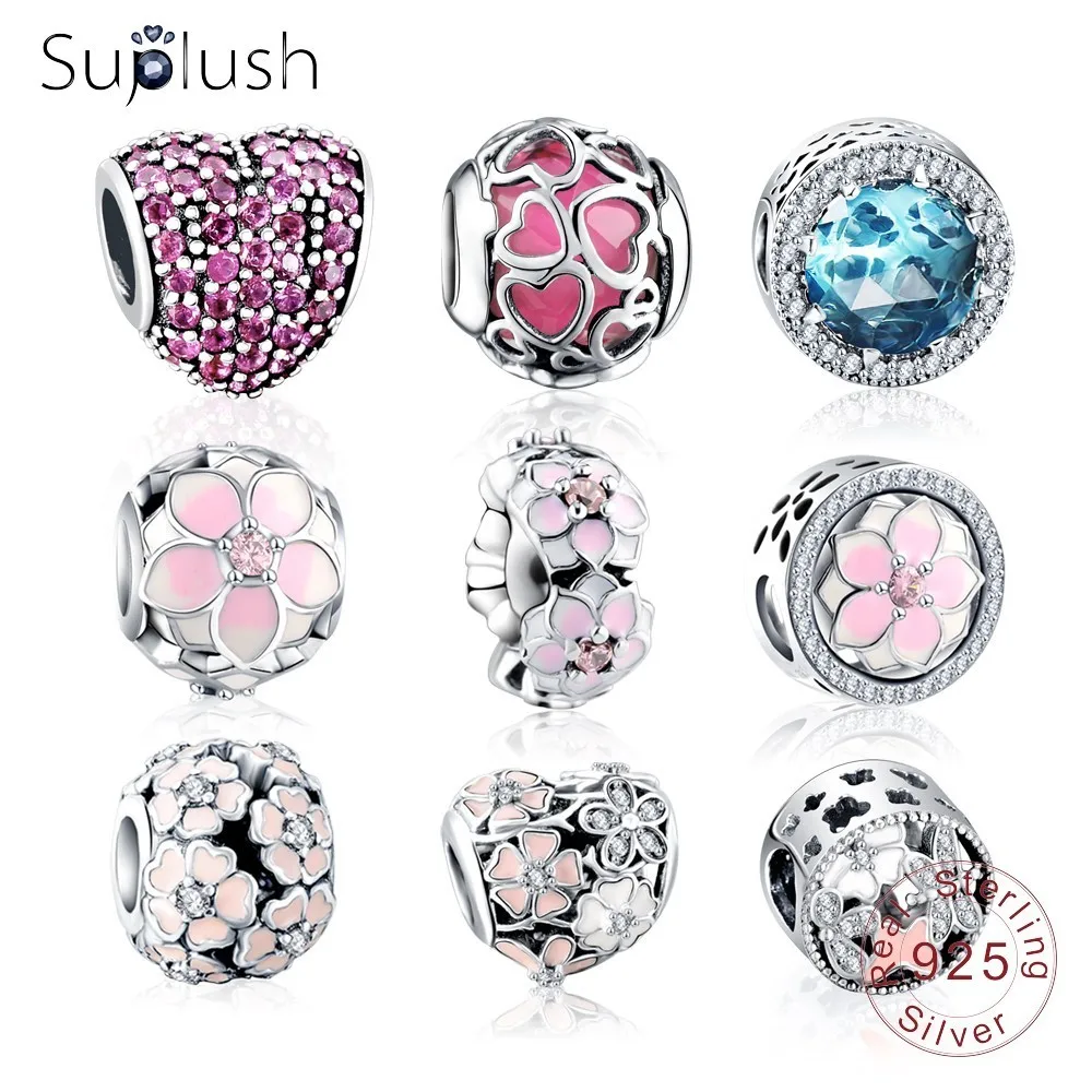 

Suplush Authentic 925 Sterling Silver Colorful Charms Beads Fit Original Pandora Bracelet Silver Jewelry DIY Accessories