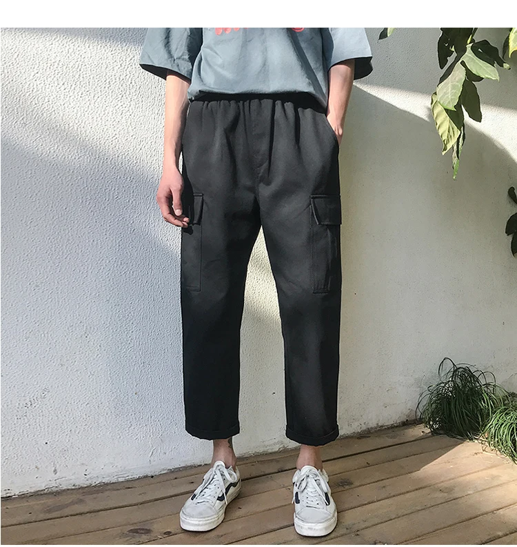2018 корейские летние мужские модные декоративные карманы с эластичной резинкой на талии до щиколотки брюки свободные повседневные