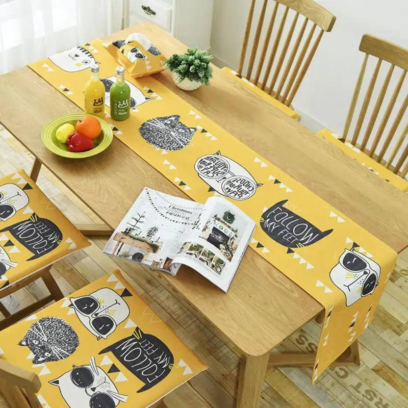 

Cartoon Yellow Table Runners Modern Children Family Table Runner Camino De Mesa Table Decoration Accessories Home Table Cloth