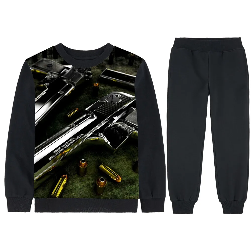 kids sets clothing Autumn new boy black set kids The gun 3D printing 2