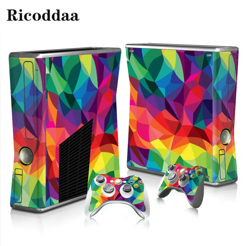 

Colorful Design Vinyl Sticker For Xbox 360 Slim Console+2 Controller Skins Cover Jogo For Microsft Xbox 360 Slim Accessory