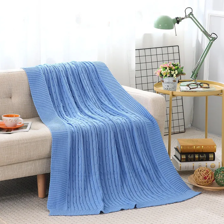 150X200 см Скандинавское однотонное хлопковое вязаное одеяло зимнее плотное теплое одеяло покрывало для дивана - Цвет: blue 120X180cm