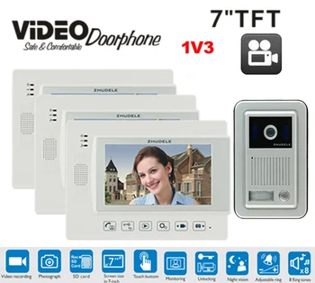 

ZHUDELE Top Quality 7"Video Door Phone Touch Key with SD Card, Doorbell Intercom Night Vision HD Home Security Camera 1V3