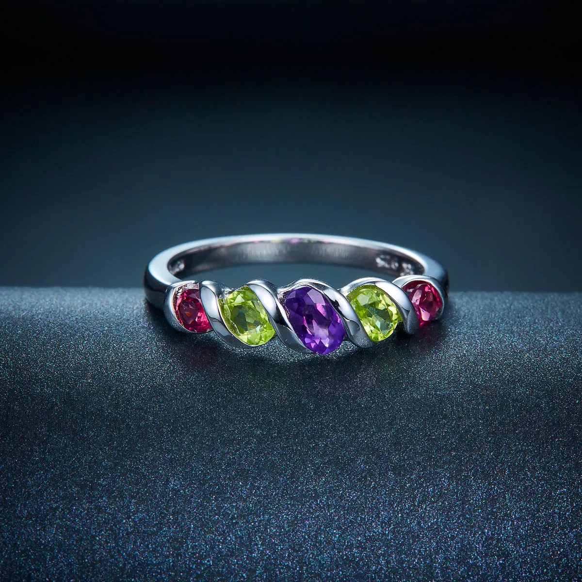 Hutang Natural Multi-color Gemstone Ring Solid 925 Sterling Silver Rings Amethyst Peridot Rhodolite Fine Jewelry For Women Gift