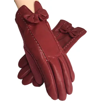 

INDJXND Women Winter Gloves Lines Bow Mittens Warm PU Leather Guantes Bowknot Solid Winter Femme Thicken Glove Womens Gloves