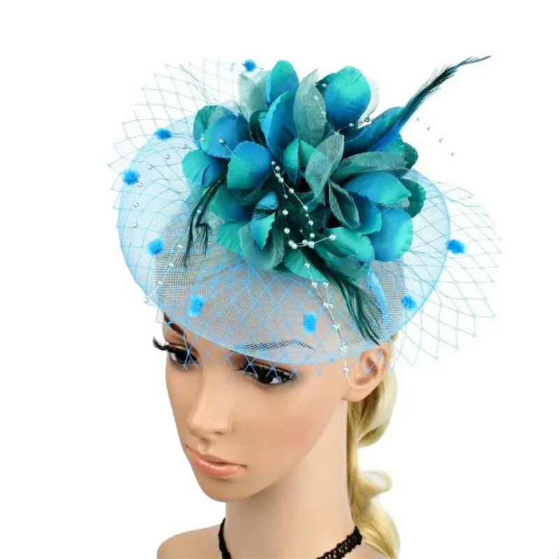 

HIRIGIN Newest Lady Flower Mesh Fascinator Feather Mesh Headband Party Headwear Cocktail Headpiece
