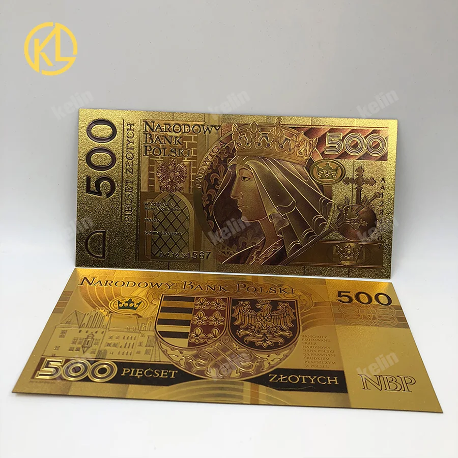 2 шт./компл. цветной золотой цвет фольги польская пластиковая банкнота zloty набор PLN 500 для уникального ремесла подарки или коллекции