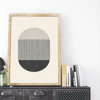 

Mid Century Style Woodblock Print A Play With Geometric Forms and Lines Poster Canvas Painting Picture Home Wall Art Decor
