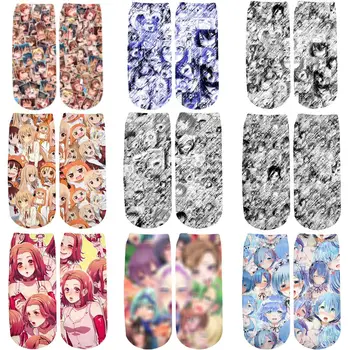 

PLstar Cosmos girl anime 3D Printed Face Red Woman cute cotton short ankle socks for Men Women harajuku Shy Girl Sexy socks