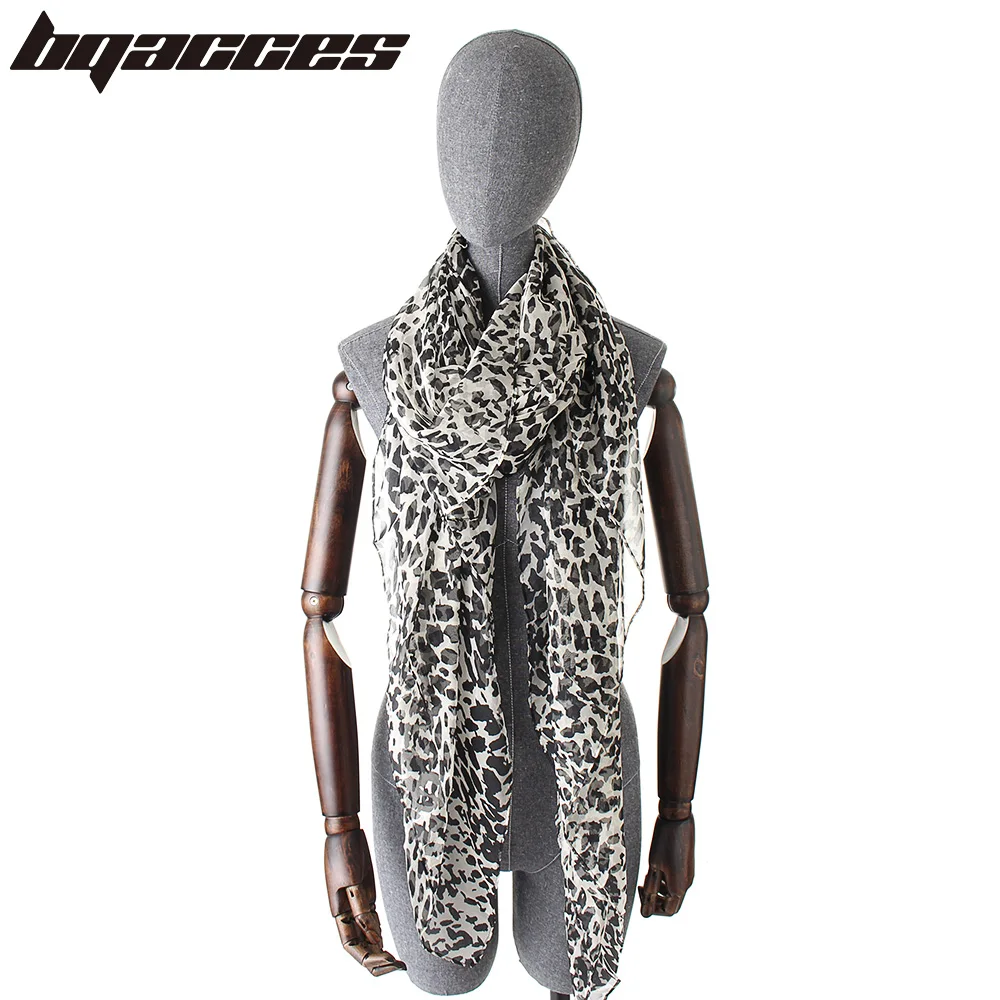 

[BQACCES] Leopard Print Silk Square Scarf Women Summer Thin Chiffon Scarves Fashion Headband Shawl Beach Cover up Super Large