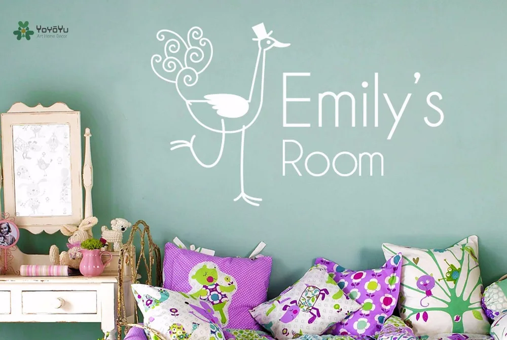 

YOYOYU Vinyl Wall Decal Cute Ostrich Cartoon Customize Personality DIY Kids Name Boy Girl Room Decoration Stickers FD557