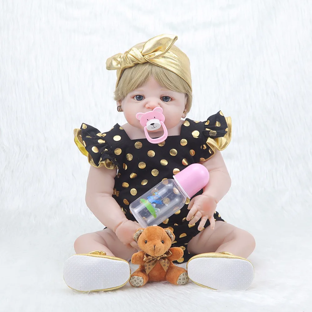 

Forrsdor 57cm chram baby simulation newborn baby girl with cute short brown hair full silicone reborn baby dolls