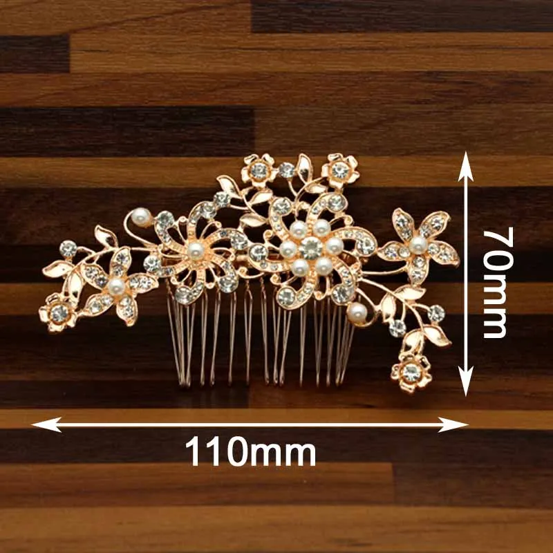 Большой роскошный свадебный гребень для волос со стразами на выпускной, розовое золото, цветок, кристалл и жемчуг, свадебный головной убор для женщин, ювелирные аксессуары - Окраска металла: flower headdress