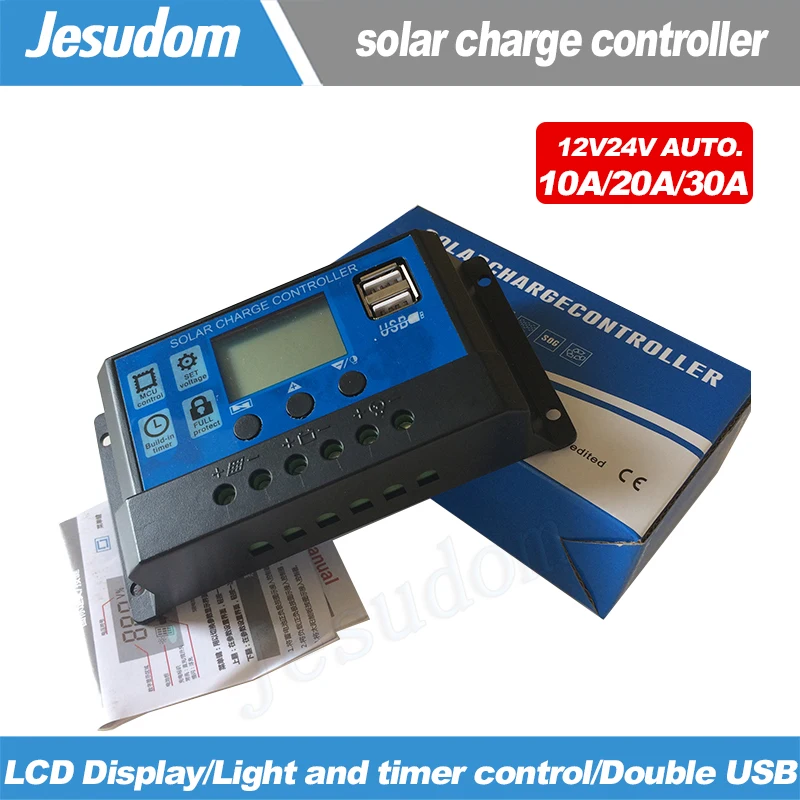 

solar charge controller 10A 20A 30A PWM Solar battery charger Solar PV Regulators with LCD Display and 5V USB