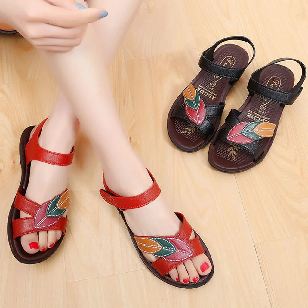 

Summer Fashion sandalias mujer 2019 Shoes Women's Flat Bottom Beach Middle-Aged Mother Shoes Sandals Shoes zapatos de mujer @#35