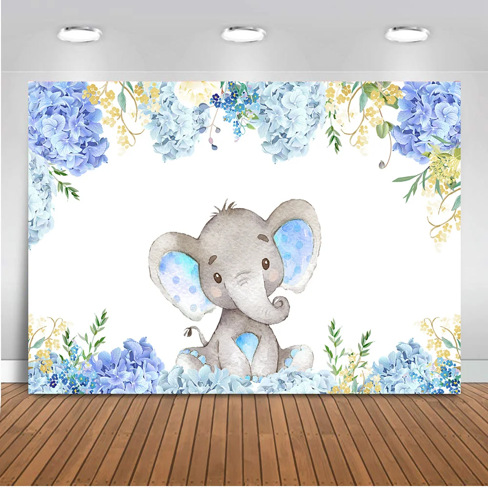 Neoback слон Новорожденный ребенок душ Вечерние Декорации для фотографии синий цветок фон для фотостудии баннер 484