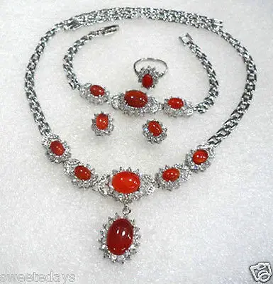

FREE SHIPPING>>@> A red stone necklace bracelet ring earrs jade Natural jewelry