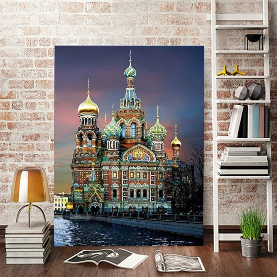 AZQSD 3D Diy Алмаз Вышивка Живопись Санкт Петербурге Церковь Украшения Дома Вышивки