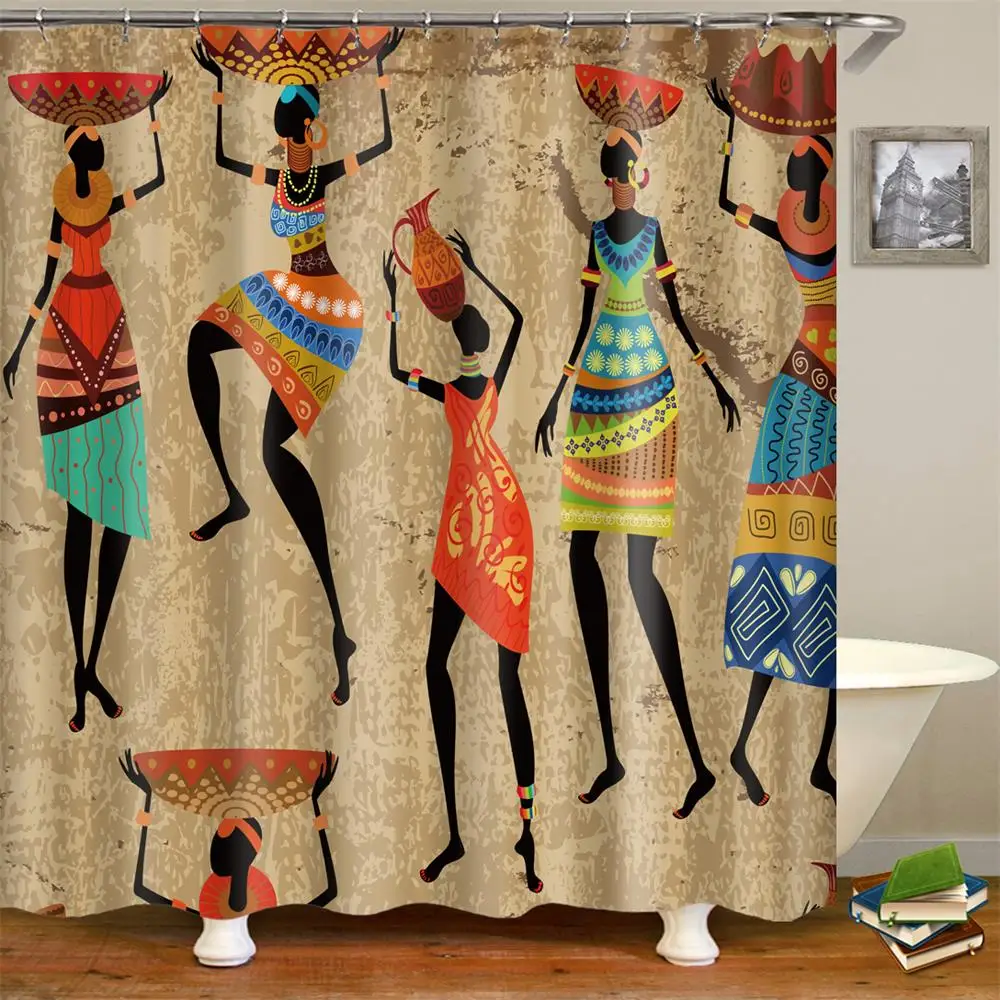 Afro Shower Curtain African American Black Women in Tribal Dresses