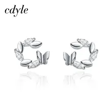 Cdyle, 925 пробы, серебряные серьги-гвоздики с бабочкой, украшенные кристаллами, серьги для женщин, свадебные серьги